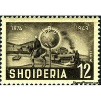 Albania 1950 Postman, Globe, Railroad, 12L-Stamps-Albania-StampPhenom