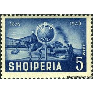 Albania 1950 Postman, Globe, Railroad, 5L-Stamps-Albania-StampPhenom