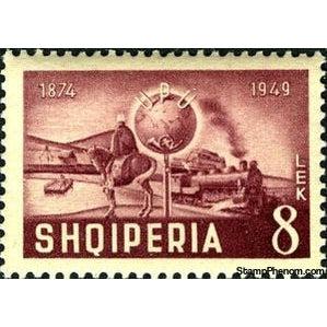 Albania 1950 Postman, Globe, Railroad, 8L-Stamps-Albania-StampPhenom