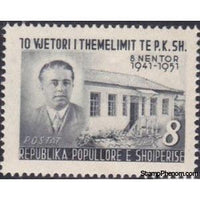 Albania 1951 ‭Enver Hoxha and birthplace of Albanian Communist Party, 8L-Stamps-Albania-StampPhenom