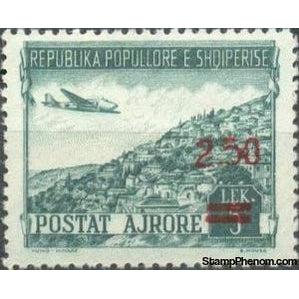 Albania 1952 Douglas DC-3 over Vuno, overprinted in red-Stamps-Albania-StampPhenom