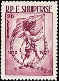 Albania 1957 ‭Albanian fighter holding flag-Stamps-Albania-StampPhenom