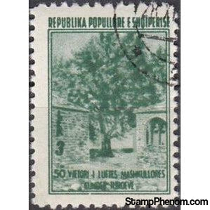 Albania 1958 Buidings and tree, Mashkullorë-Stamps-Albania-StampPhenom