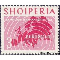 Albania 1965 Target over map of Europe, showing Bucharest-Stamps-Albania-StampPhenom