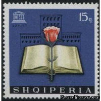 Albania 1966 UNESCO Emblem, open book, rose and school-Stamps-Albania-StampPhenom