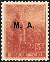 Argentina 1912 Agricultural workman, ovpt. “M.A.”