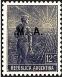 Argentina 1912 Agricultural workman, ovpt. “M.A.”