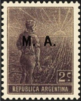 Argentina 1912 Agricultural workman, ovpt. “M.A.”