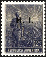 Argentina 1912 Agricultural workman, ovpt. "M.I."