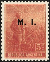 Argentina 1912 Agricultural workman, ovpt. "M.I."