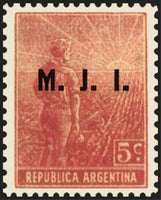 Argentina 1912 Agricultural workman, ovpt. "M.J.I."