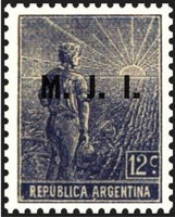 Argentina 1912 Agricultural workman, ovpt. "M.J.I."