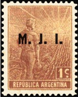 Argentina 1912 Agricultural workman, ovpt. "M.J.I."