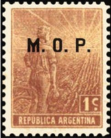 Argentina 1912 Agricultural workman, ovpt. “M.O.P.”