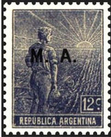 Argentina 1915 Agricultural workman, ovpt. “M.A.”