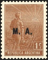 Argentina 1915 Agricultural workman, ovpt. “M.A.”