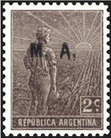 Argentina 1915 Agricultural workman, ovpt. “M.A.”