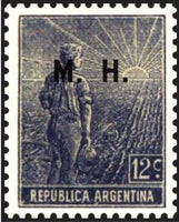 Argentina 1915 Agricultural workman, ovpt. “M.H.”