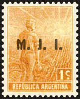 Argentina 1915 Agricultural workman, ovpt. "M.J.I."