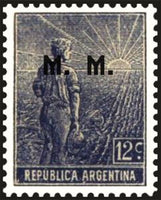 Argentina 1915 Agricultural workman, ovpt. "M.M."