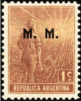 Argentina 1915 Agricultural workman, ovpt. "M.M."