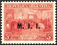 Argentina 1916 Centenary of Declaration of Independence, ovpt. “M.J.I.”