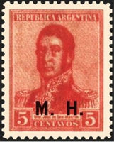 Argentina 1917 José Francisco de San Martín (1778-1850), ovpt. "M.H."