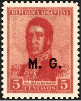 Argentina 1917 Josè Francisco de San Martin, ovpt. “M.G.”