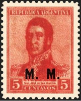 Argentina 1917 Josè Francisco de San Martin, ovpt. “M.M.”