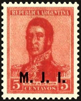 Argentina 1918 José Francisco de San Martin (1778-1850), overprinted M.J.I.