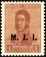 Argentina 1918 José Francisco de San Martin (1778-1850), overprinted M.J.I.