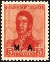 Argentina 1918 José Francisco de San Martín (1778-1850), ovpt. "M.A."