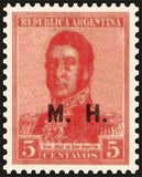 Argentina 1918 José Francisco de San Martín (1778-1850), ovpt. "M.H."