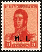 Argentina 1918 José Francisco de San Martín (1778-1850), ovpt. "M.I."