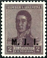 Argentina 1918 José Francisco de San Martín (1778-1850), ovpt. " M.J.I."