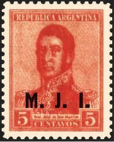 Argentina 1918 José Francisco de San Martín (1778-1850), ovpt. " M.J.I."