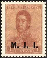 Argentina 1918 José Francisco de San Martín (1778-1850), ovpt. " M.J.I."