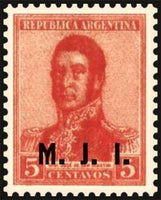 Argentina 1918 José Francisco de San Martín (1778-1850), ovpt. " M.J.I."