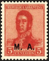 Argentina 1920 Josè Francisco de San Martin (1778-1850), ovpt. “M.A.”