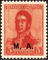 Argentina 1920 Josè Francisco de San Martin (1778-1850), ovpt. “M.A.”