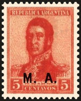 Argentina 1920 Josè Francisco de San Martin (1778-1850), ovpt. “M.A.”