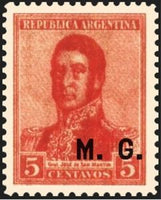 Argentina 1920 Josè Francisco de San Martin (1778-1850), ovpt. “M.G.”