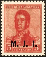 Argentina 1920 José Francisco de San Martín (1778-1850), ovpt. " M.J.I."