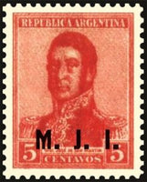 Argentina 1920 José Francisco de San Martín (1778-1850), ovpt. " M.J.I."