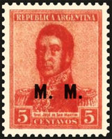 Argentina 1920 Josè Francisco de San Martin (1778-1850), ovpt. “M.M.”