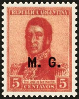 Argentina 1920 José Francisxco de San Martin (1778-1850), ovpt. "M.G."