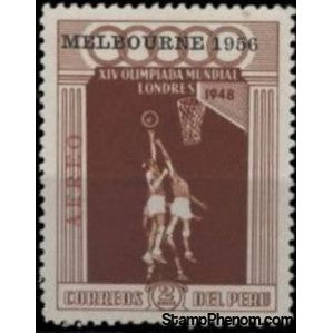 Peru 1957 Basketball Players Overprinted-Peru-StampPhenom
