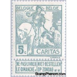 Belgium 1910 Saint Martin dividing his Cloak - lined background, 5c-Stamps-Belgium-StampPhenom