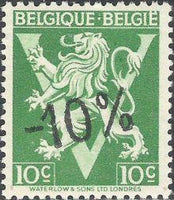 Belgium 1946 Definitives - "-10%" Other Values Surcharges-Stamps-Belgium-StampPhenom