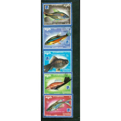 Cambodia 1988 Fishes , 5 stamps